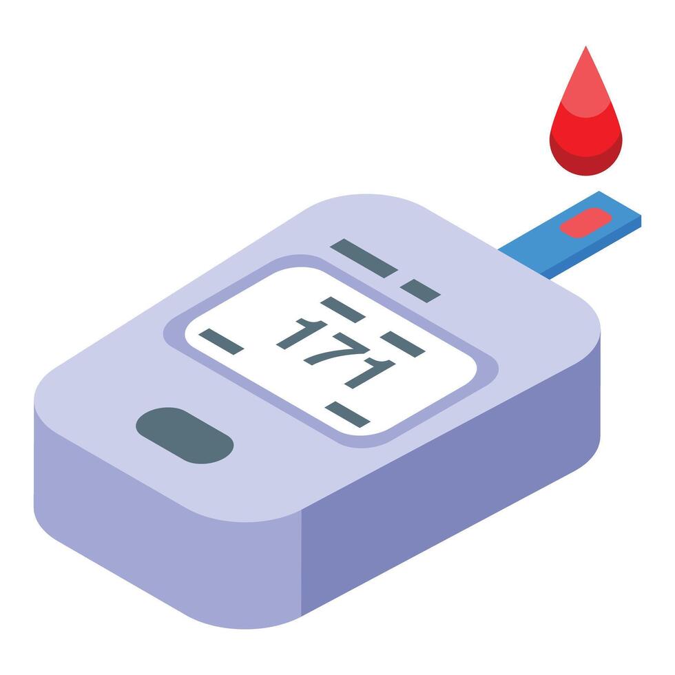 Digital glucometer displaying blood glucose level with blood drop icon diabetes management and monitoring concept vector