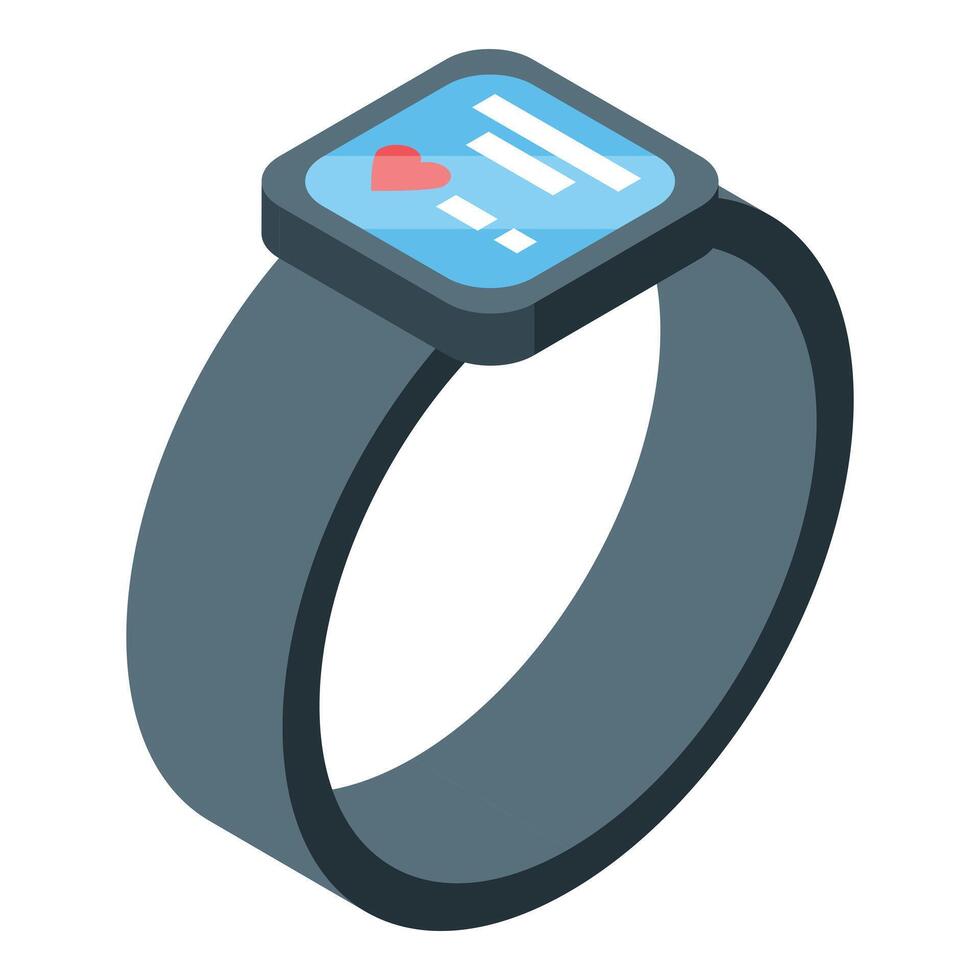 Modern smartwatch displaying health data with heart rate icon on blue screen and gray strap vector