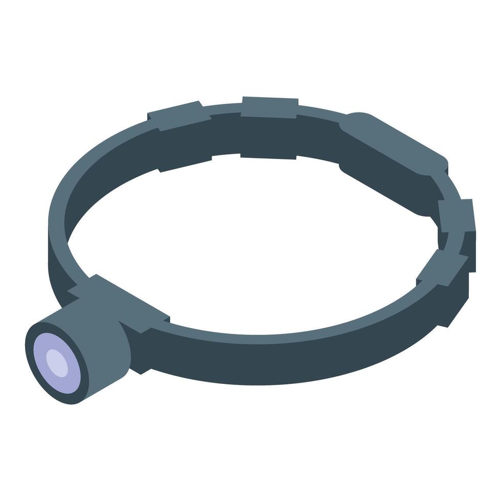 Headlamp flashlight is shining a light beam in the dark vector