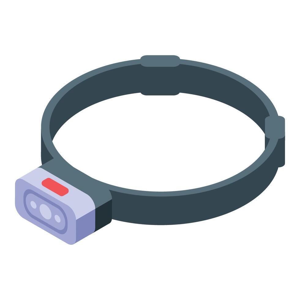 Elastic headlamp flashlight for working at night or hiking in mountains vector