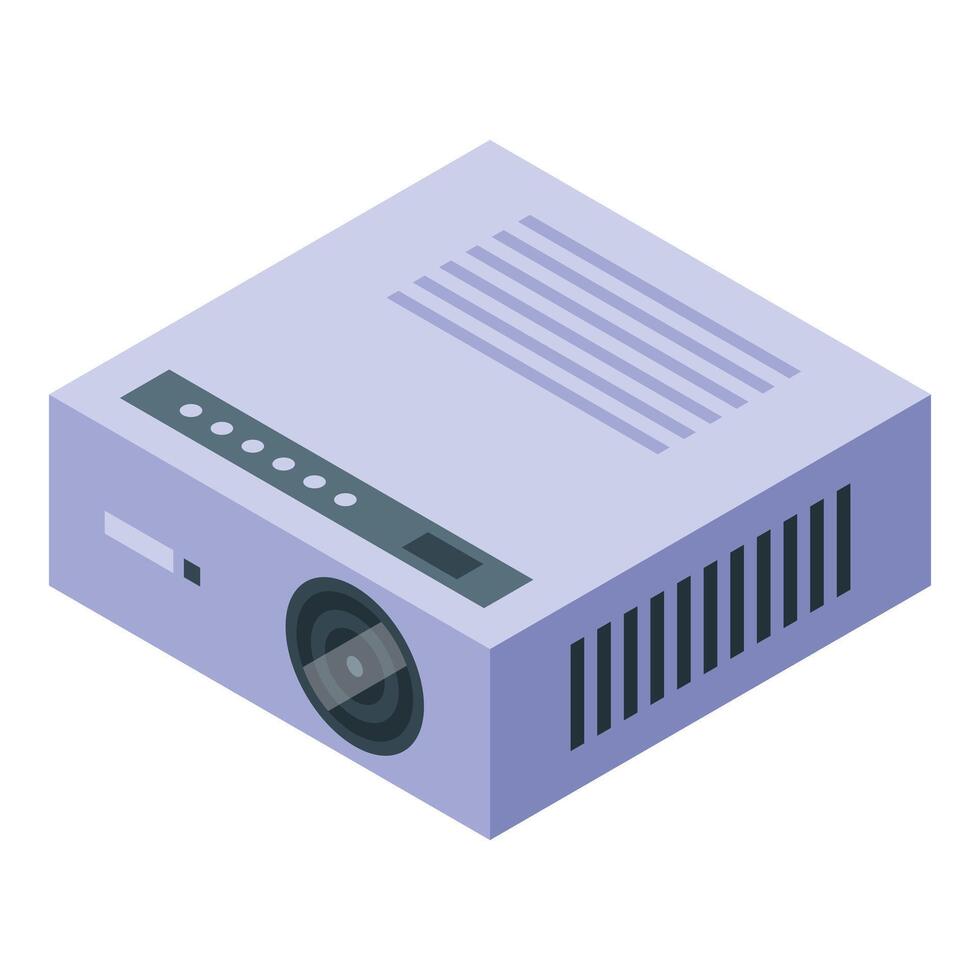 Modern digital projector displaying presentation with isometric view vector