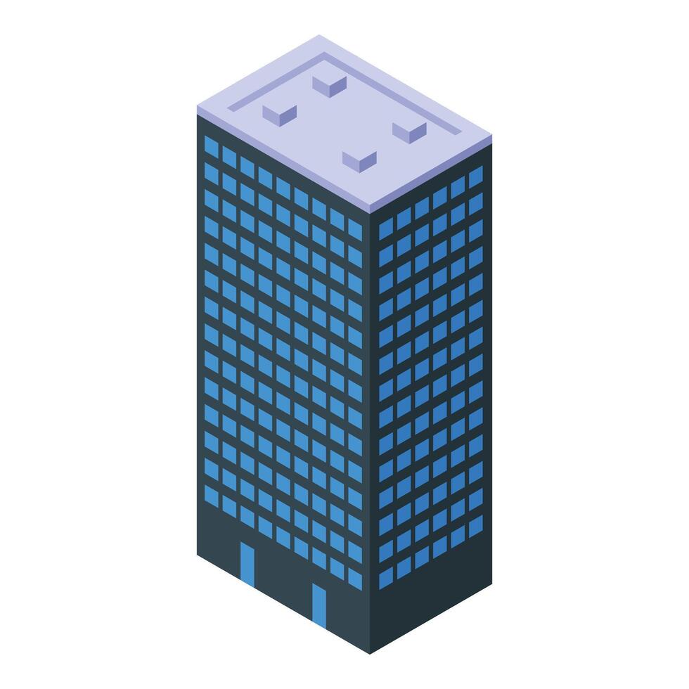 Modern office building with blue windows standing tall in isometric view vector
