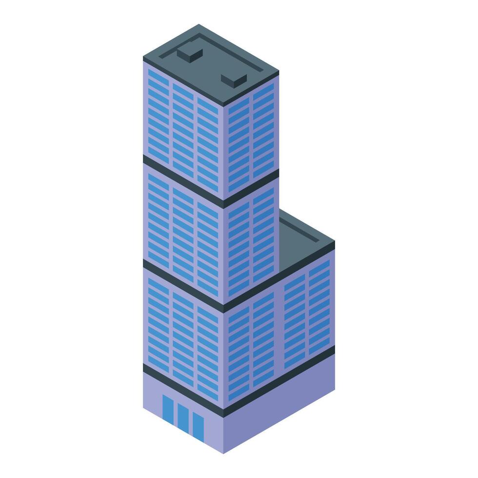Modern office building standing tall with blue windows in isometric view vector