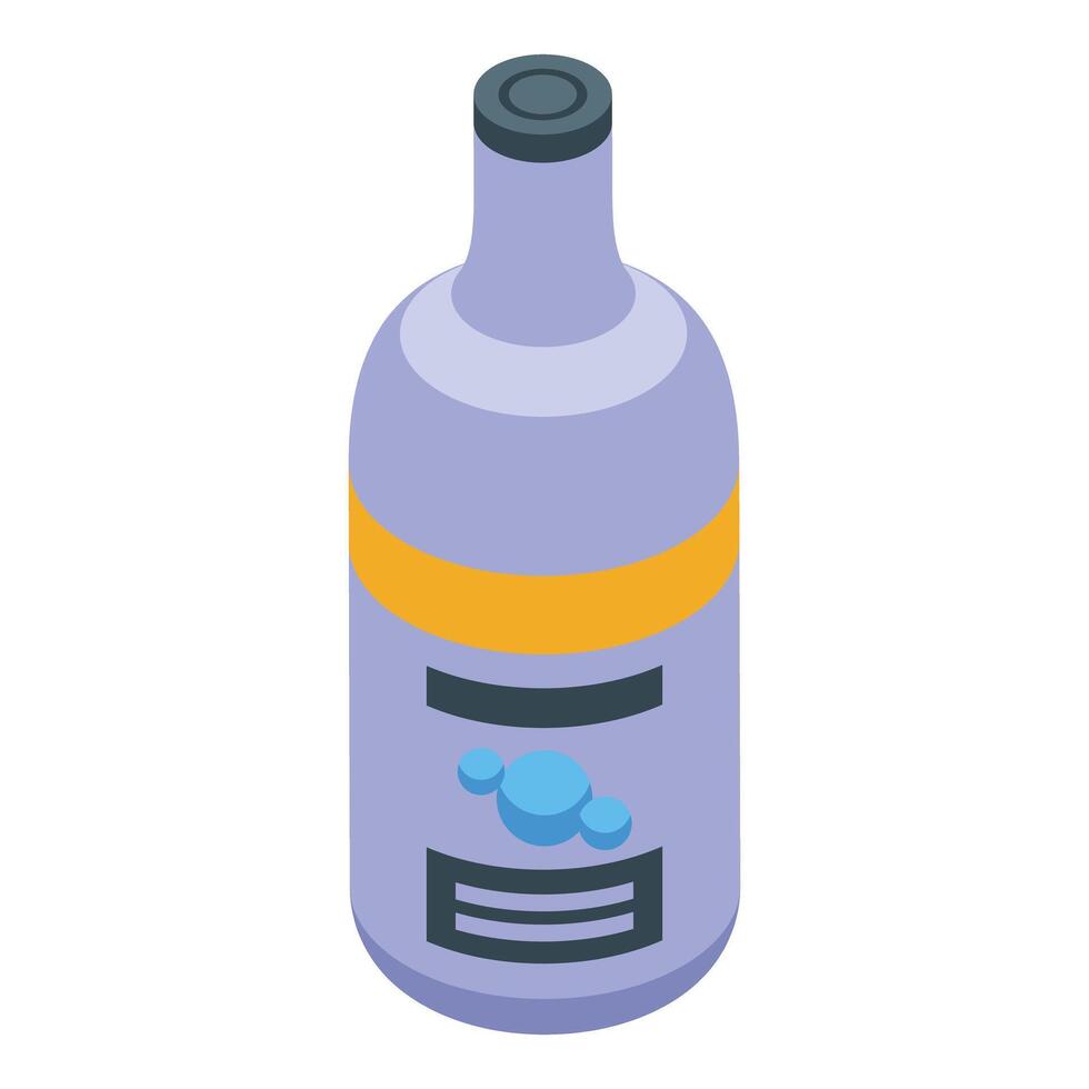 Purple bottle of shampoo or shower gel with bubbles on the label standing upright vector