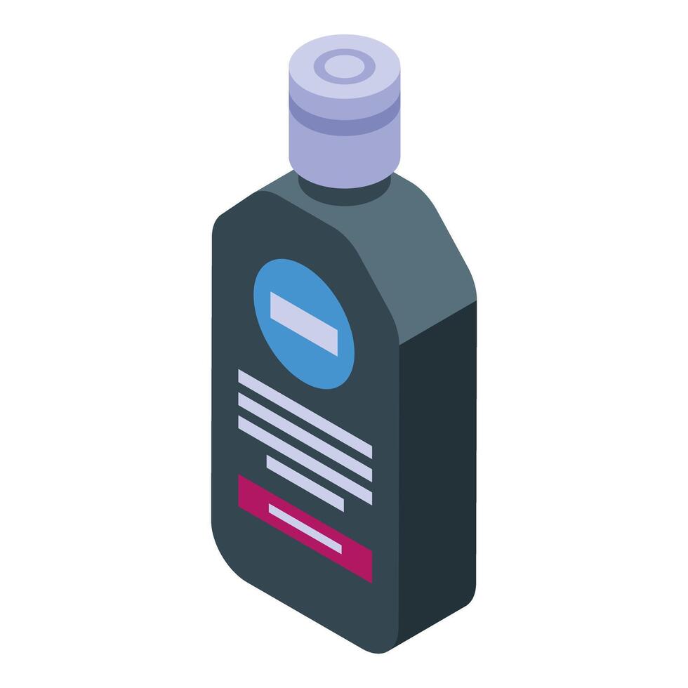 Dark bottle with blue label isometric style for shampoo or medical liquid vector