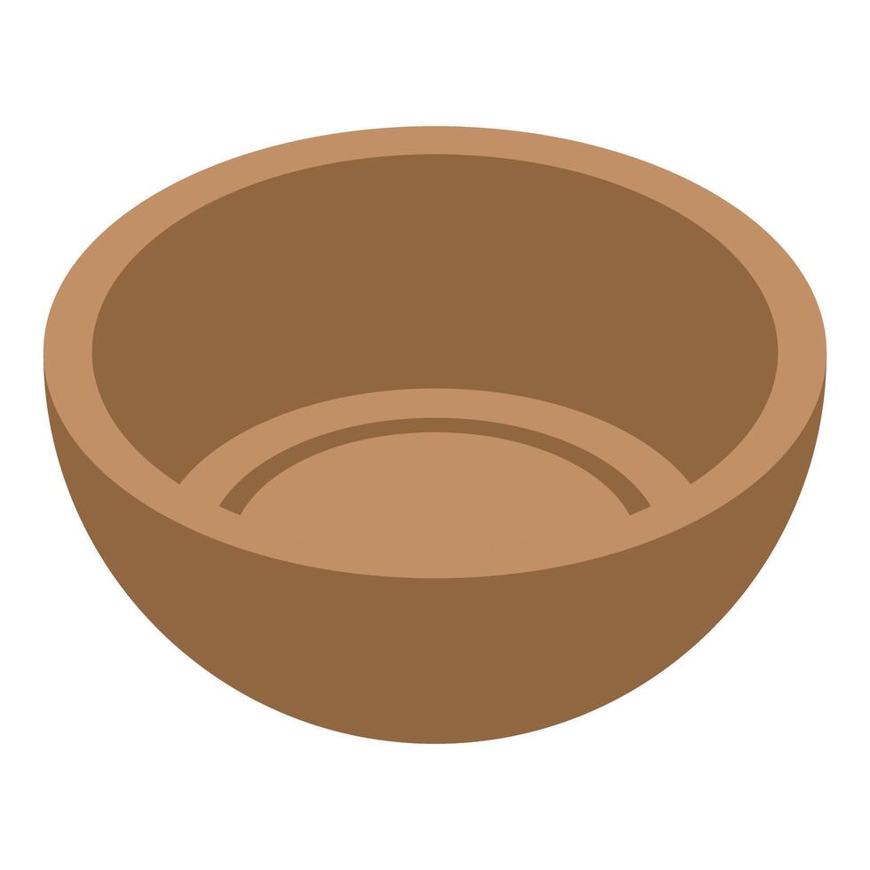 Empty round wooden bowl standing on white background vector