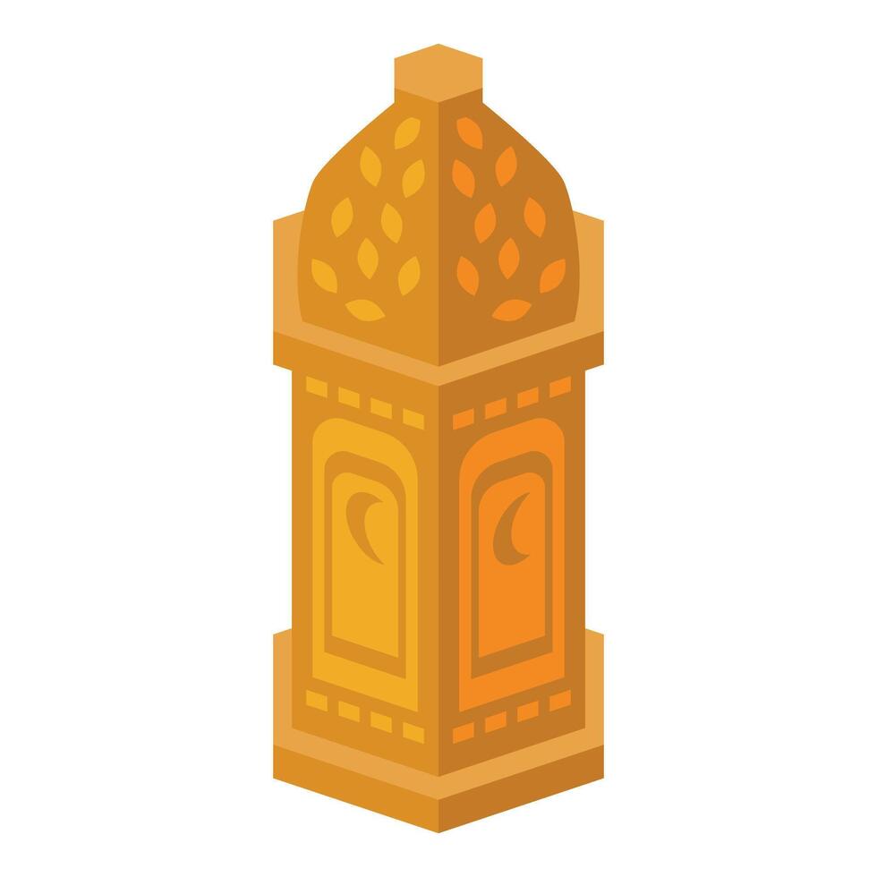 This golden minaret tower with crescent moon symbols evokes islamic faith and architecture vector