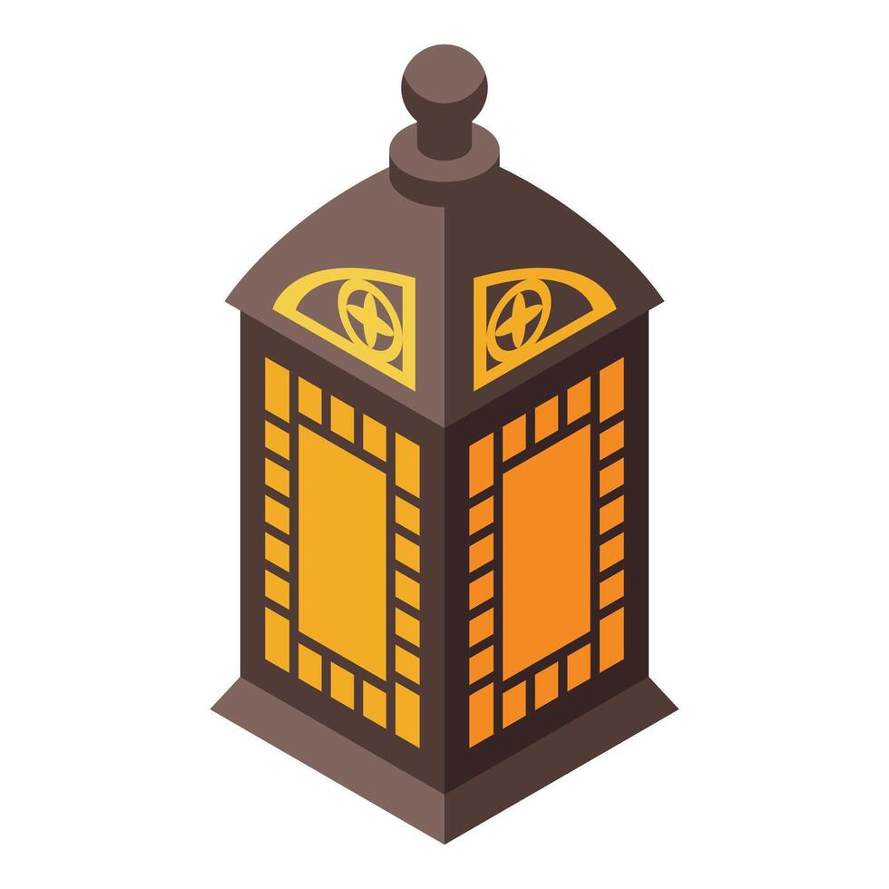 Isometric traditional arabic lantern shining with warm light vector