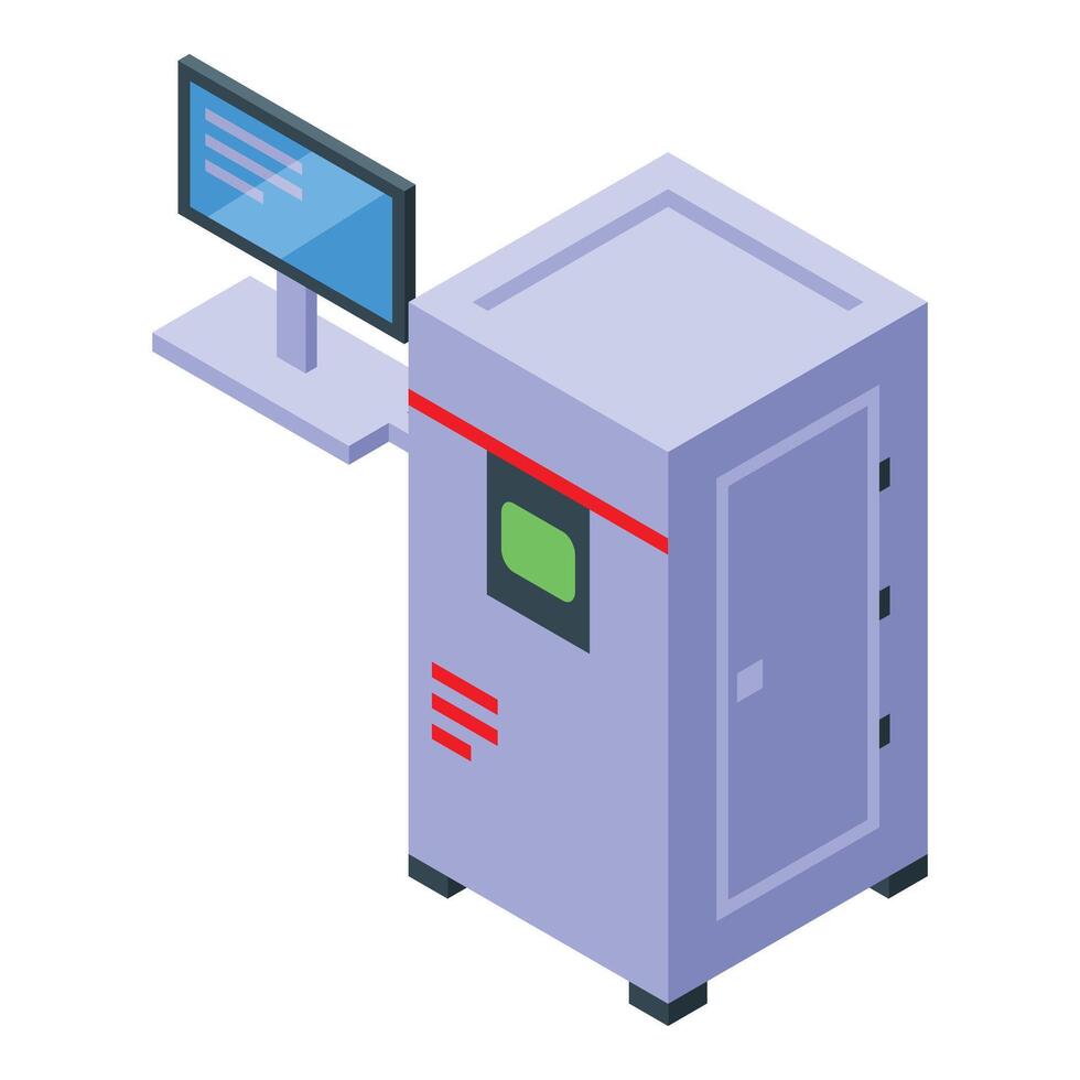 Modern 3d printing machine generating objects from plastic filament using computer software vector