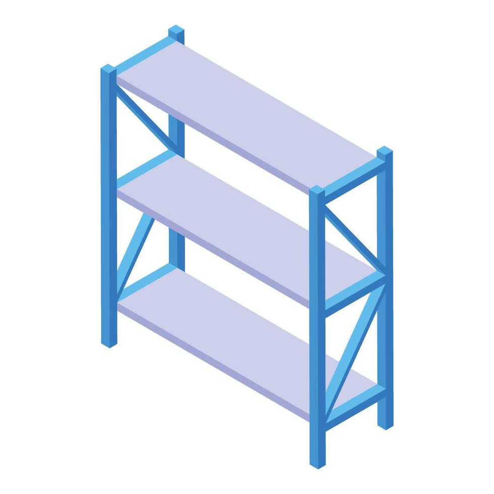 Blue metal warehouse storage rack standing with empty shelves isometric 3d icon vector