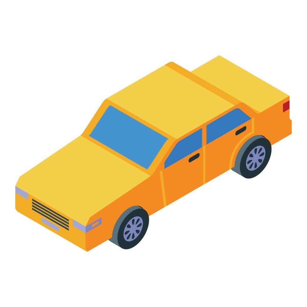 Yellow sedan car parked on white background isometric view vector