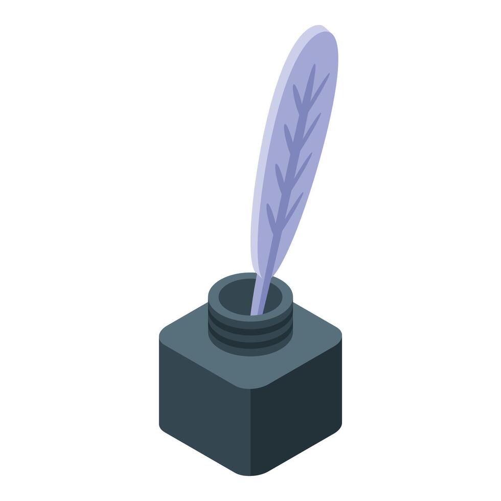 Feather quill pen standing in an inkwell for writing letters and poetry vector