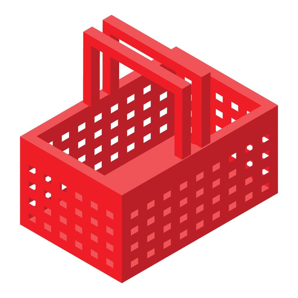 Empty red shopping basket standing upright vector