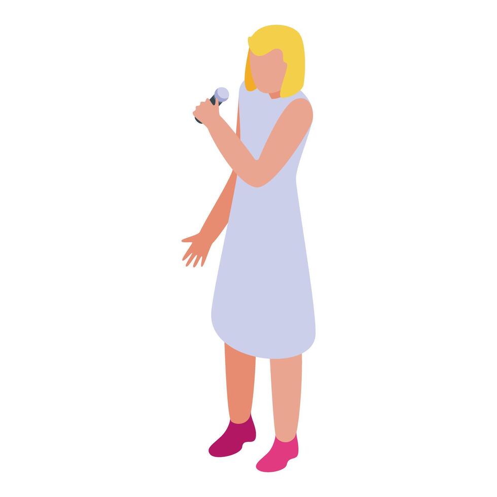Young woman singing with microphone on stage holding microphone vector