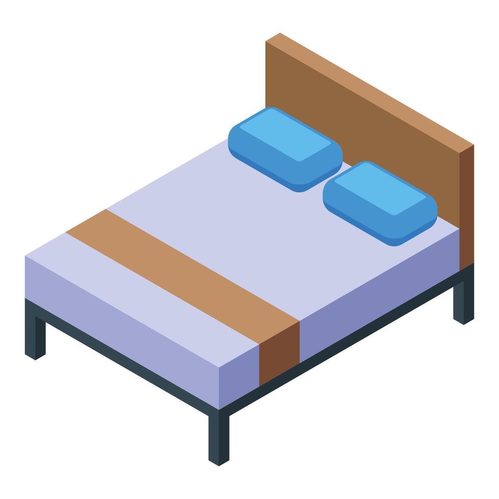 Double bed with two pillows and blanket isometric icon vector