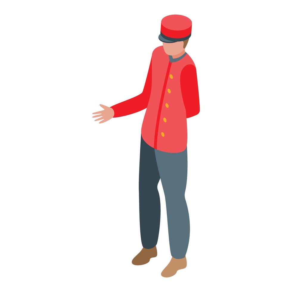Hotel porter is gesturing with an open hand vector