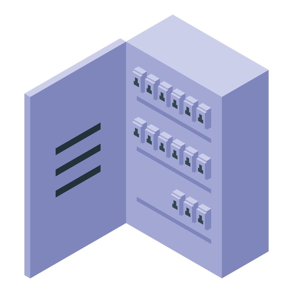 Open electrical panel showing circuit breakers for home energy distribution vector