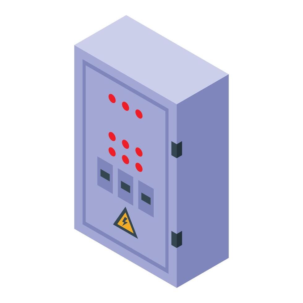 Electrical panel with warning sign displaying red lights in isometric view vector