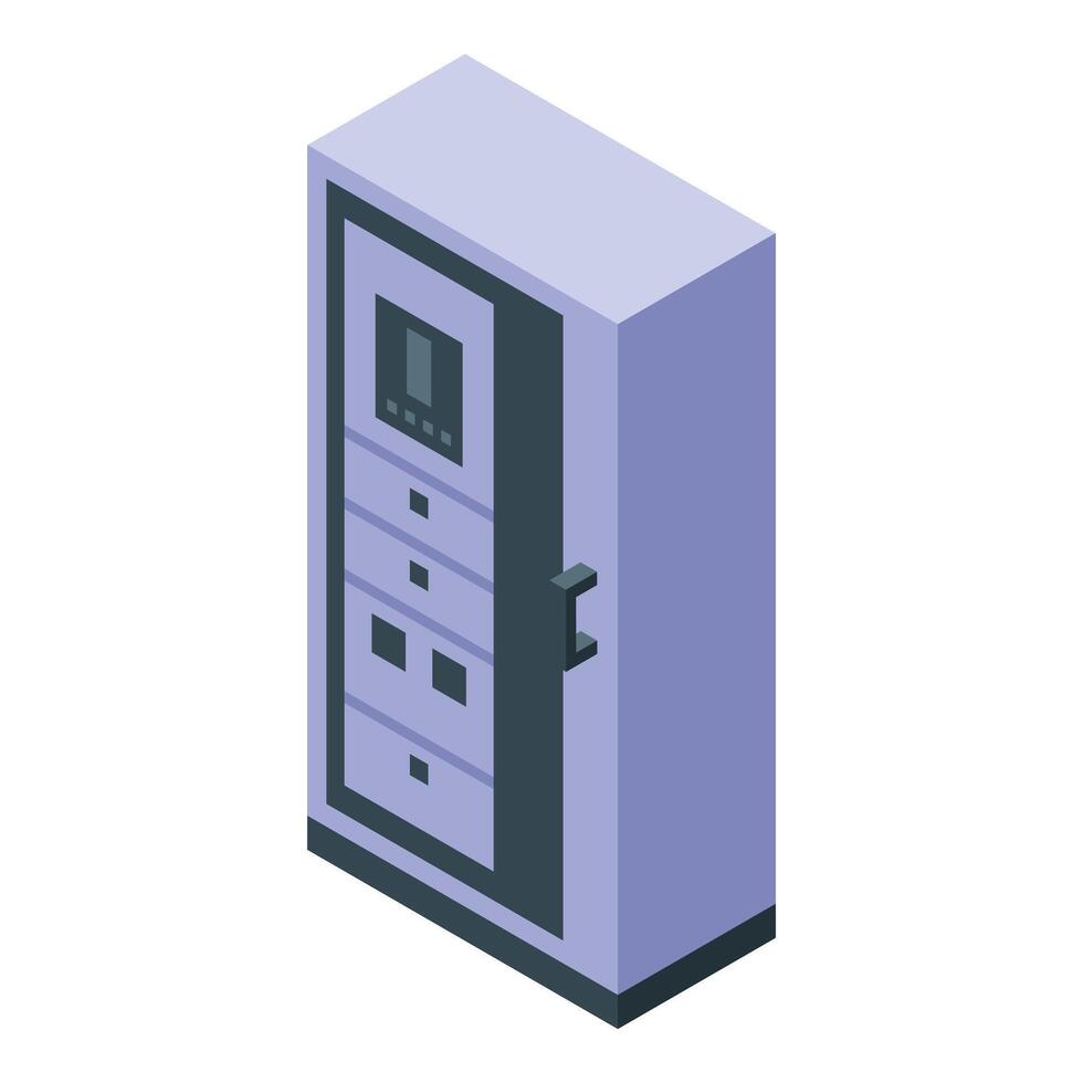 Electrical cabinet standing with closed door and digital display showing working status vector
