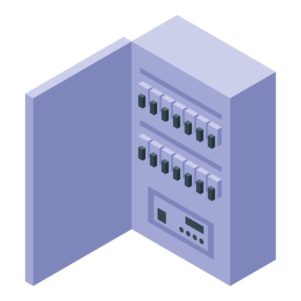 Electric distribution board with circuit breakers and switches showing