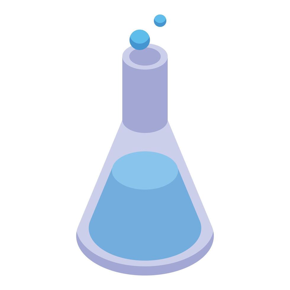 Chemistry experiment with erlenmeyer flask bubbling with blue liquid vector