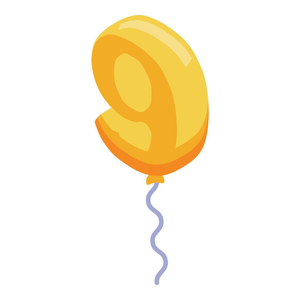 Golden balloon number nine floating with ribbon for ninth birthday party celebration vector
