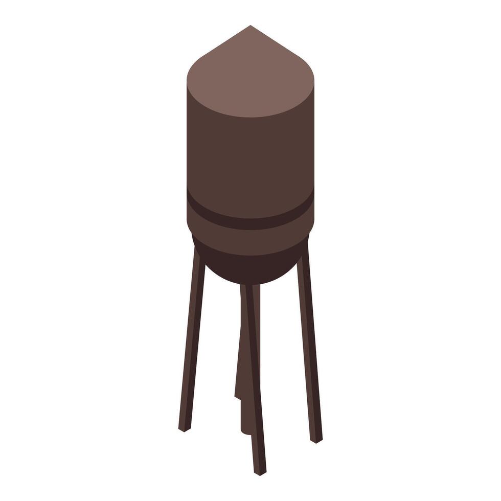 Brown water tower standing on four legs providing water to a small town isometric illustration vector