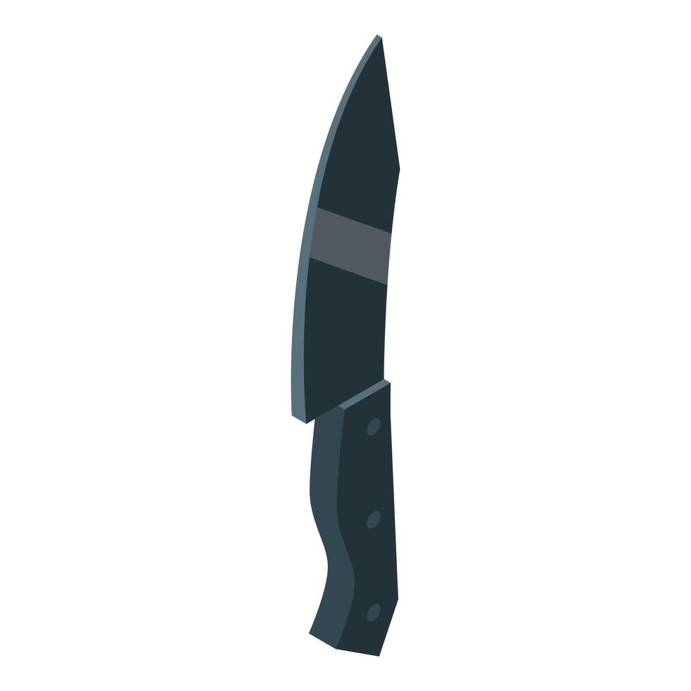 Sharp knife pointing up with black handle is depicted on white background vector