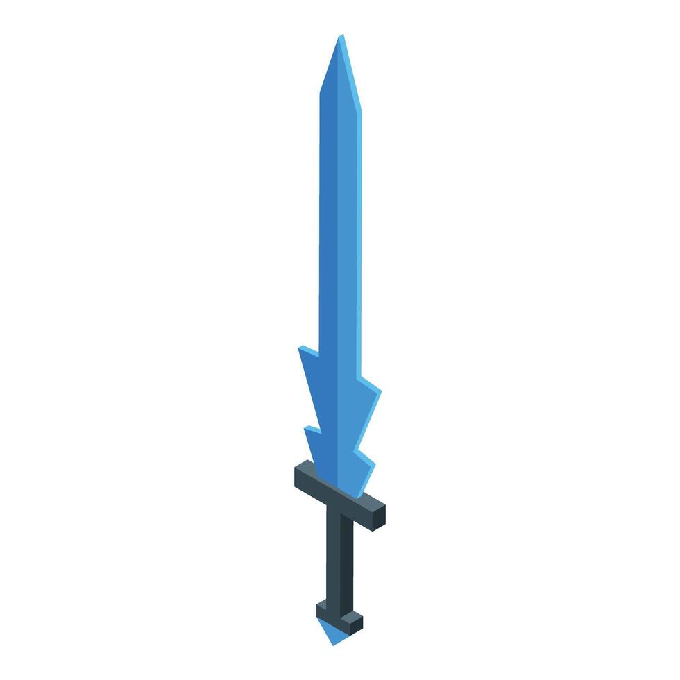 Blue fantasy sword pointing down with isometric projection vector