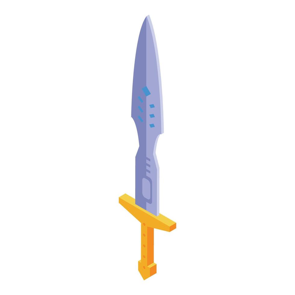 Large fantasy sword standing upright with golden hilt isometric icon vector