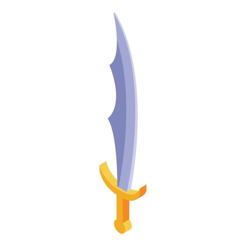 Isometric arab scimitar sword with golden hilt and sharp blade vector