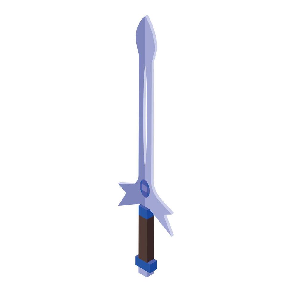 Isometric medieval sword with blue gem shining brightly vector