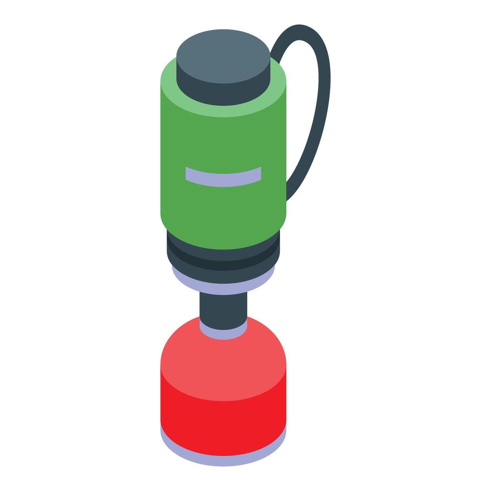 Camping gas lamp standing on a white surface and emitting light vector