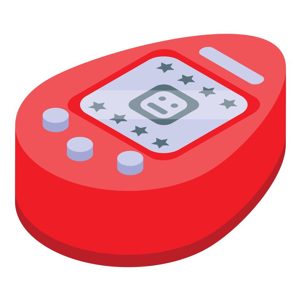 Red tamagotchi toy showing virtual pet and stars on screen vector