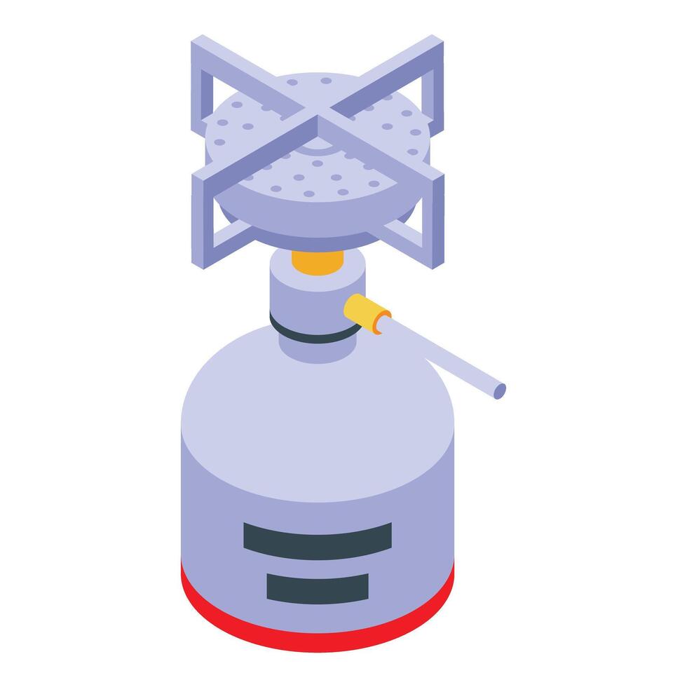 Portable gas stove with burner connected to gas cylinder for camping vector