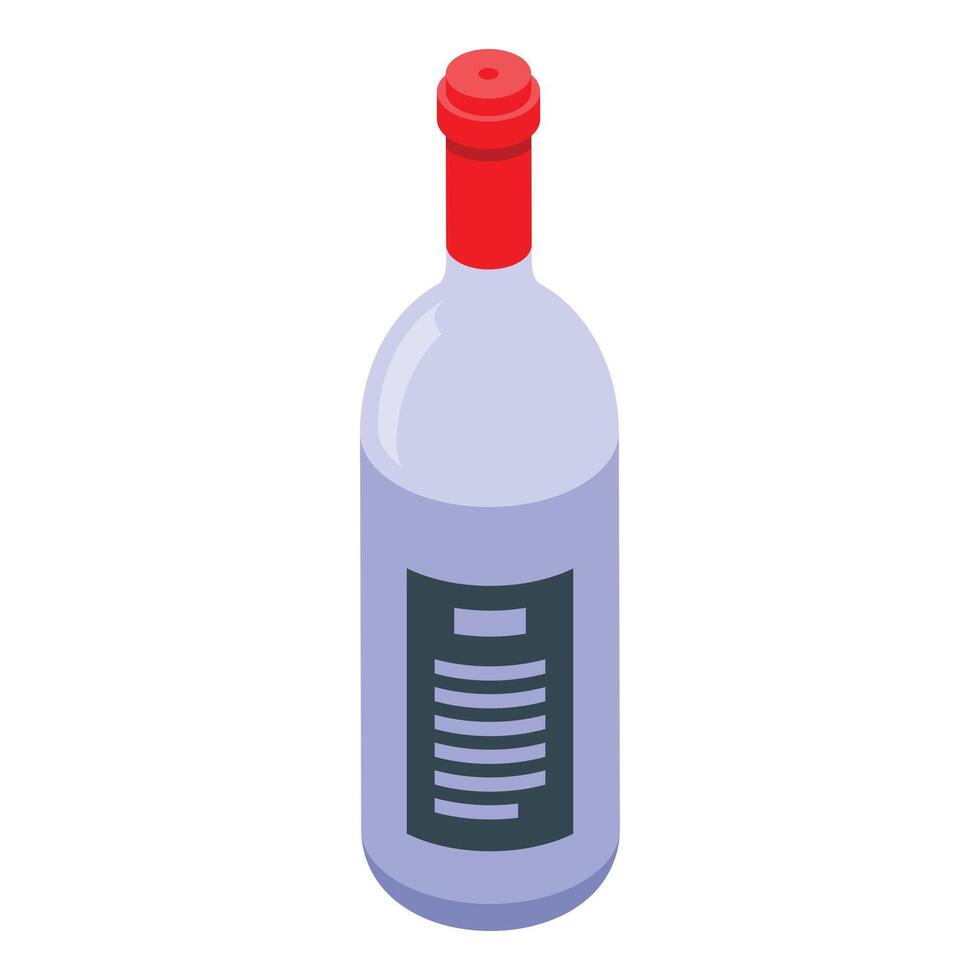 Isometric wine bottle with red cap standing on white background vector