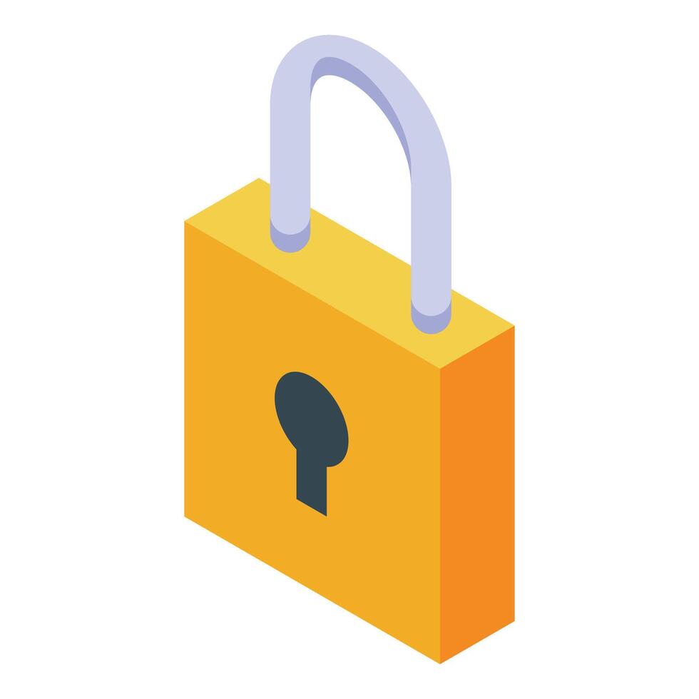 Yellow padlock isometric icon protecting private data vector