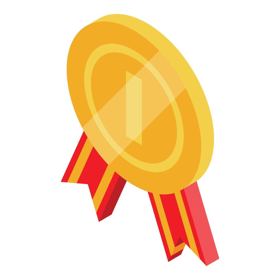 Shiny golden medal with a red ribbon, symbolizing victory and achievement vector