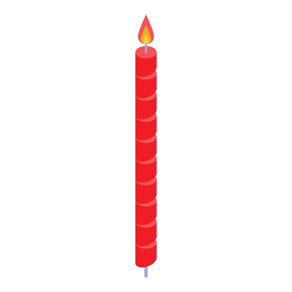 Long red spiral candle burning with yellow flame on white background vector