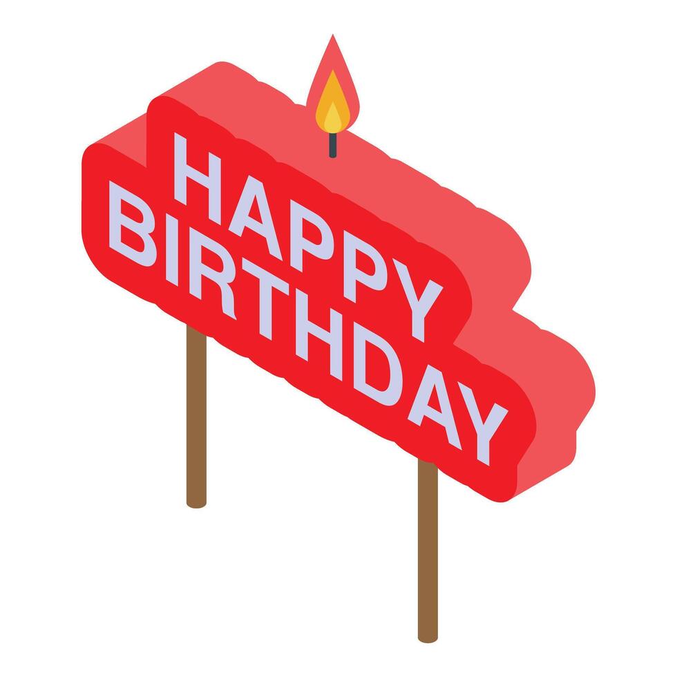 Red happy birthday candle burning with flame for cake decoration vector