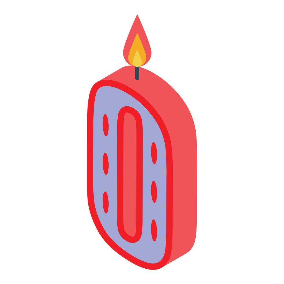 Red birthday cake candle number 0 with flame for celebration vector