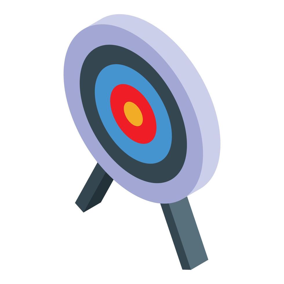 Archery target standing on a tripod, with concentric circles in red, blue and yellow vector