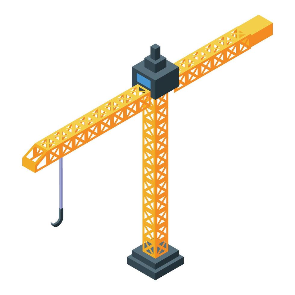 Yellow construction crane lifting building materials on building site vector