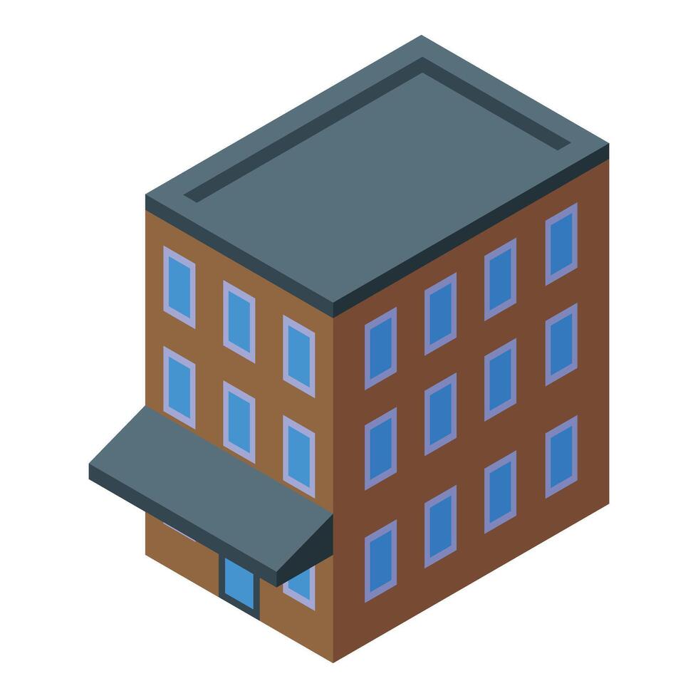 Brown city building with shop isometric icon vector