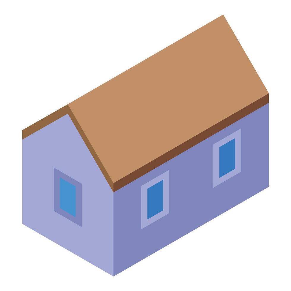 Small family house with brown roof and blue walls standing in isometric view vector