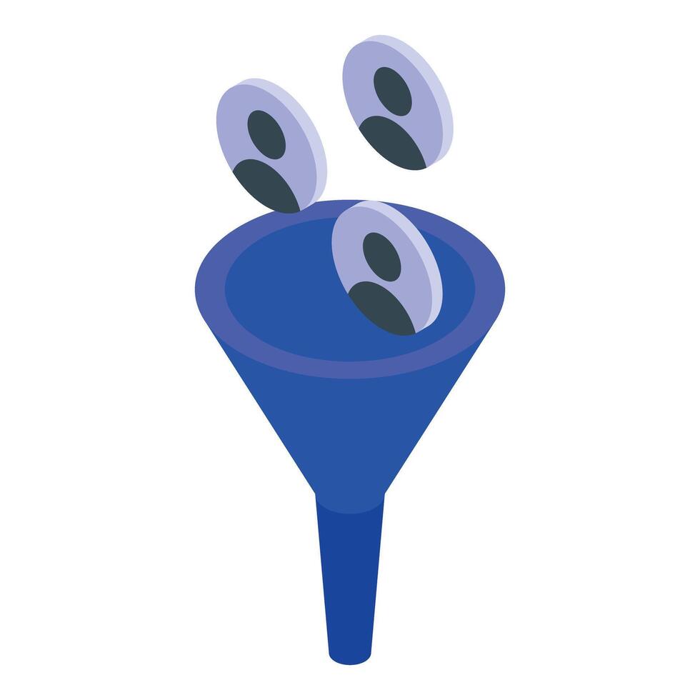 Sales funnel showing leads converting into customers with avatars falling into funnel vector