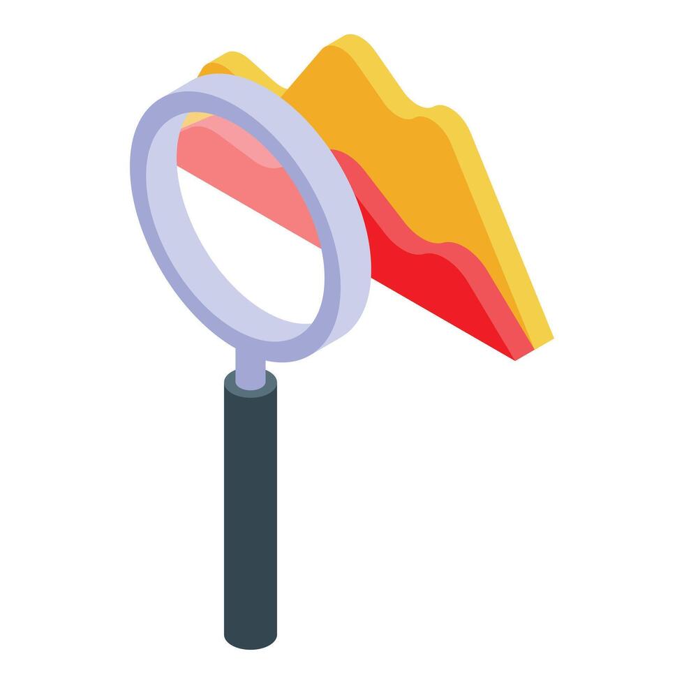 Magnifying glass analyzing isometric business chart vector