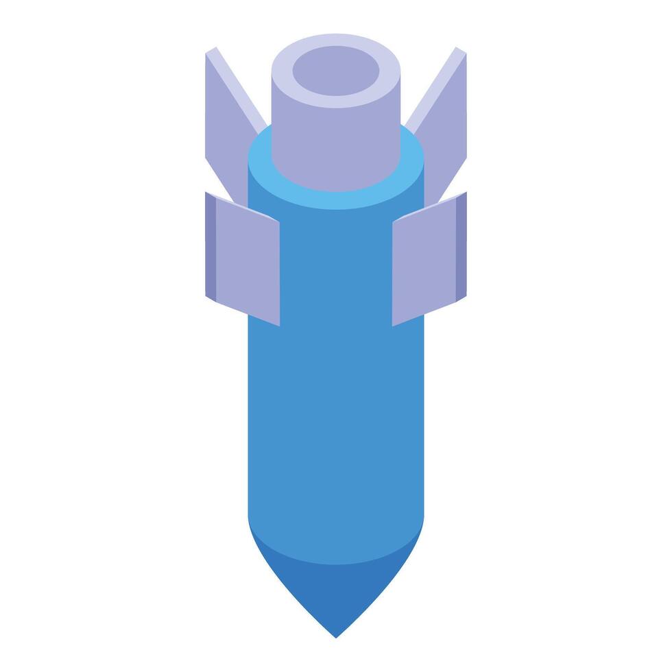 Blue rocket flying downward with fins extended in isometric view vector