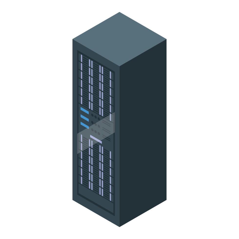 Isometric view of a big data server processing cloud computing tasks vector