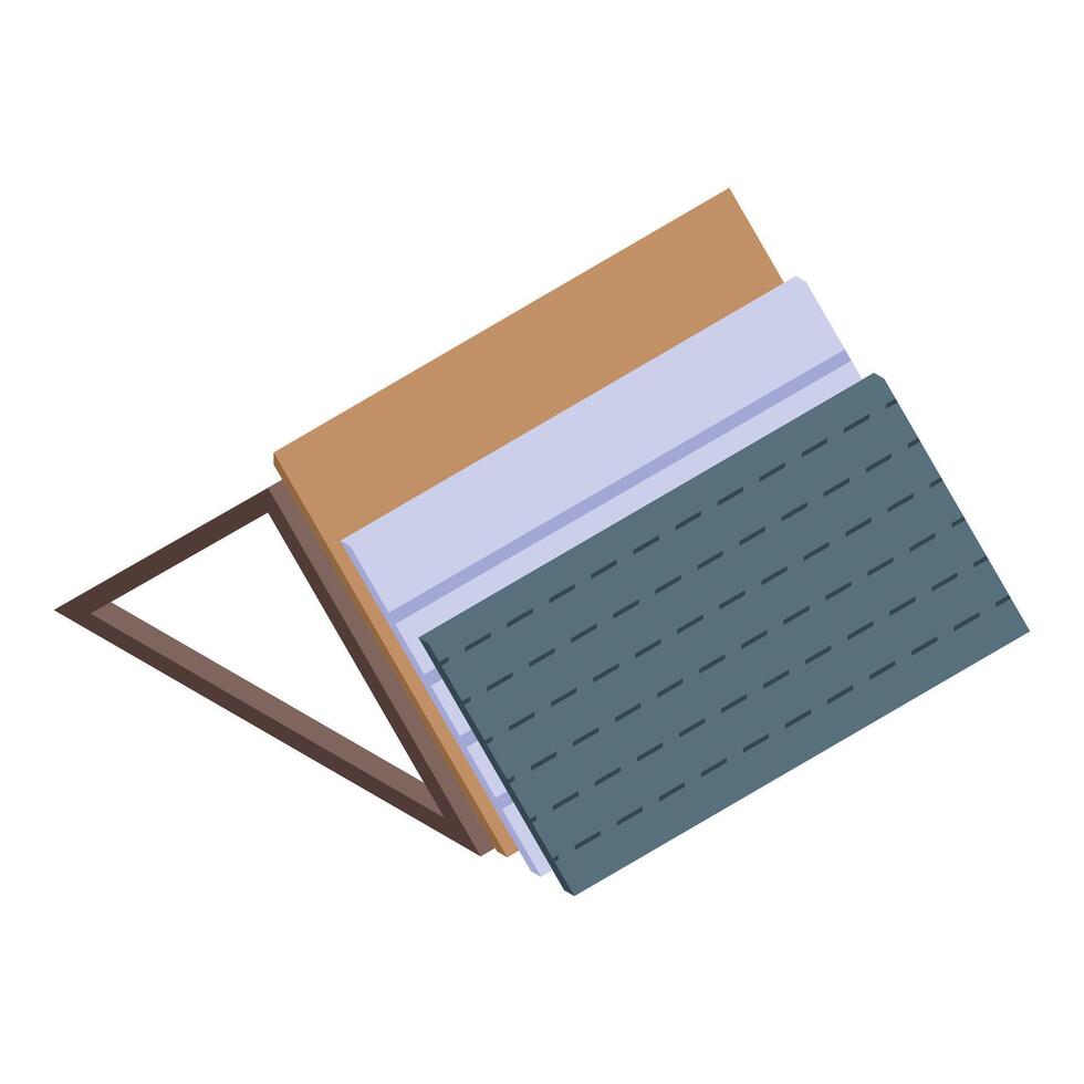 Roof covering materials showing vapour barrier, insulation, and metal roof tiles vector
